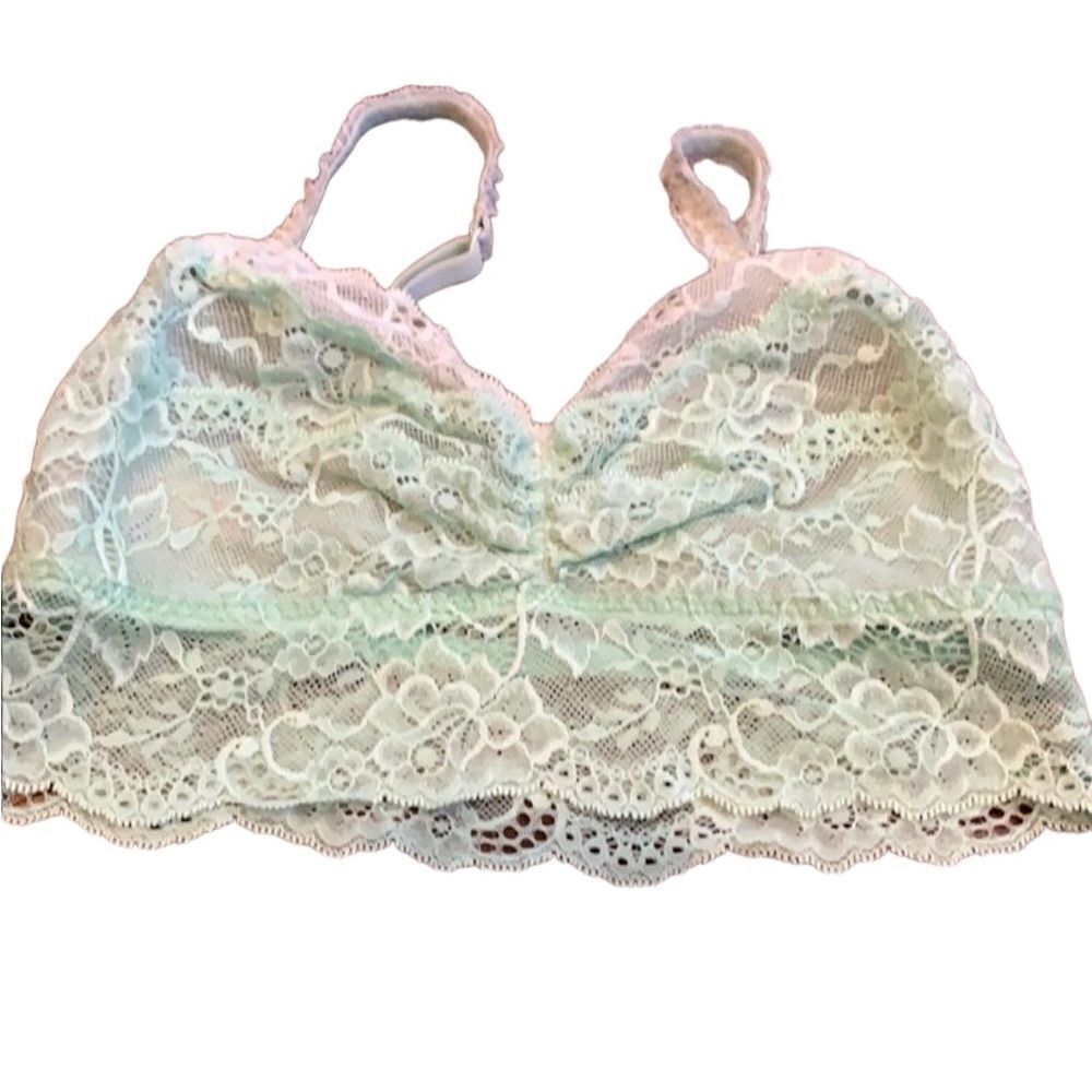 🌸 Victoria’s Secret PINK Mint Green Floral Lace Bralette - Size Small